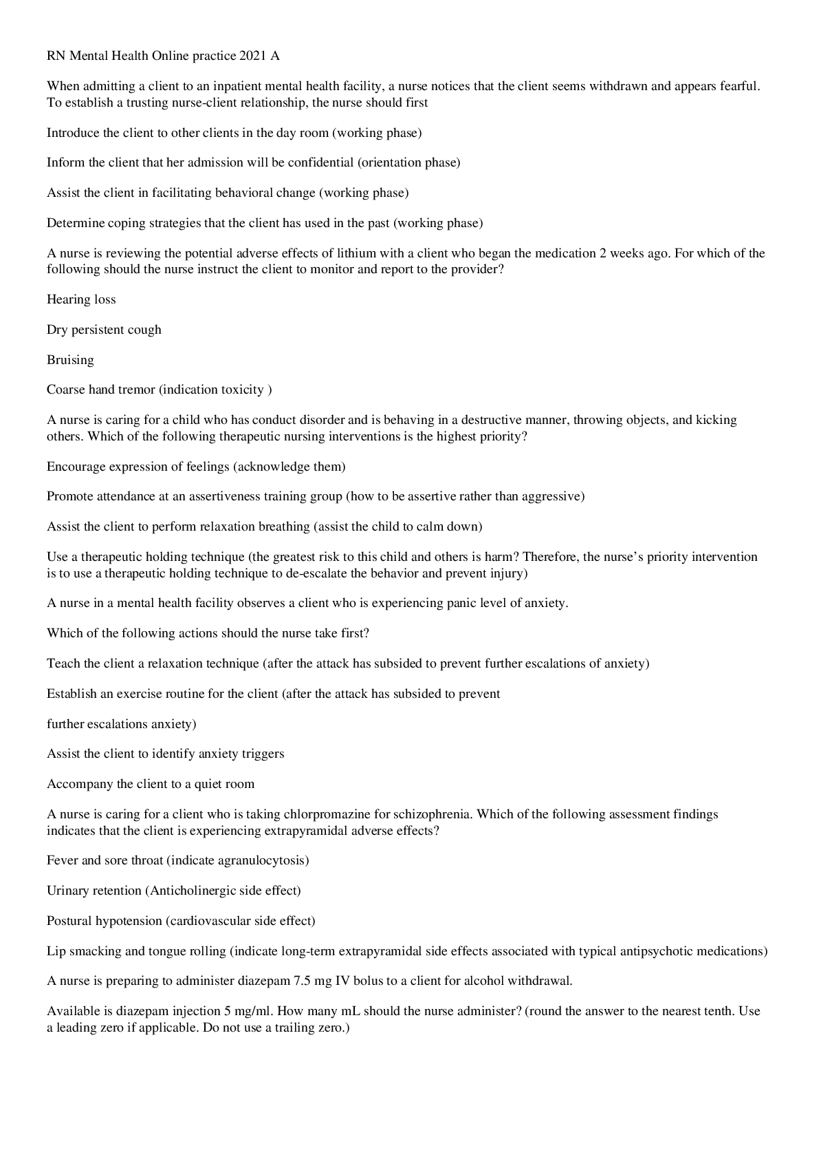 Preview image for NURS 222 ATI RN Mental Health Online practice 2020 west coast university